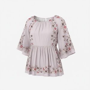 Floral Embroidered Women's Top - White and Pink